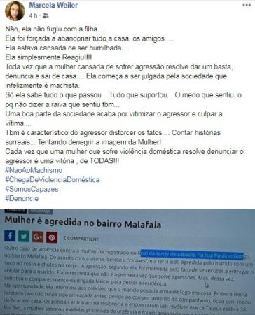 Postagem de Marcela - Reprodução/Facebook