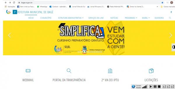 Imagem: Print tela inicial site da Prefeitura