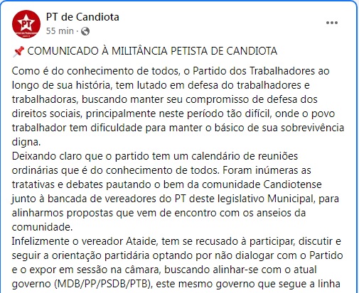 Parte da imagem da nota / Reprodução/Facebook