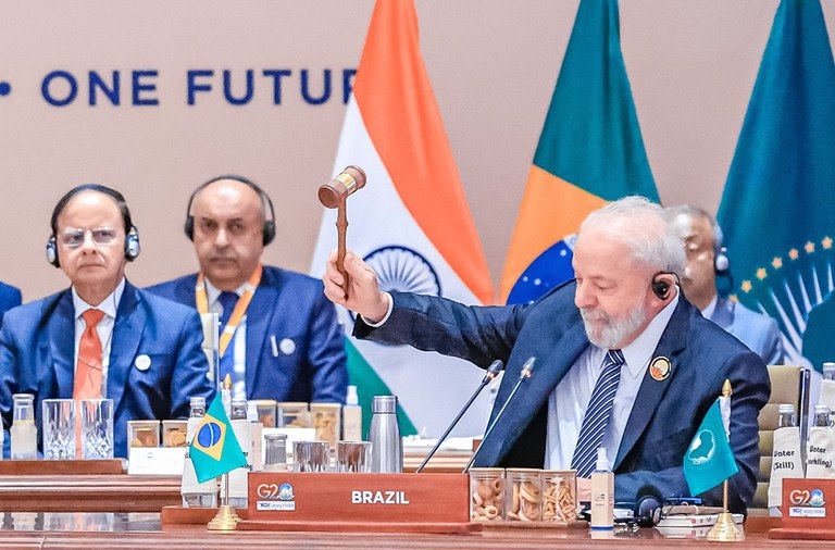 Brasil recebeu simbolicamente a Presidência do G20 no evento realizado em setembro, na Índia. A partir desta sexta, país passa a chefiar formalmente o bloco / Foto: Ricardo Stuckert / PR